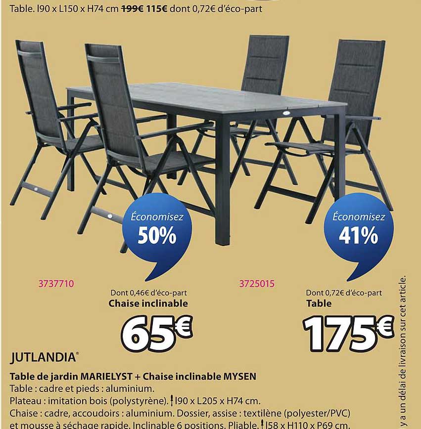 Table de jardin MARIELYST + Chaise inclinable MYSEN