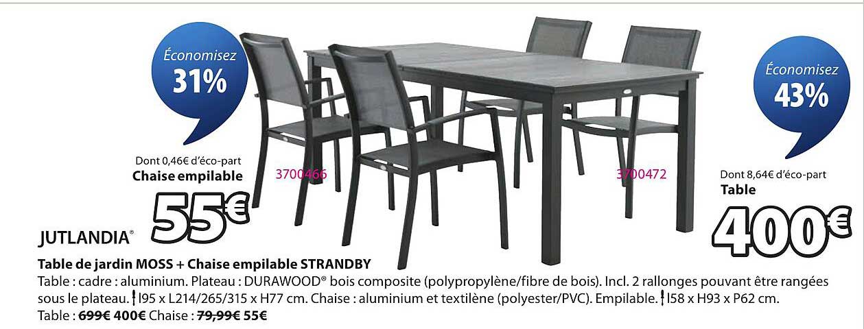 Table de jardin MOSS + Chaise empilable STRANDBY