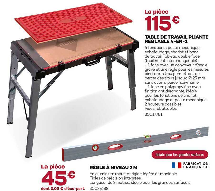 TABLE DE TRAVAIL PLIANTE RÉGLABLE 4-EN-1