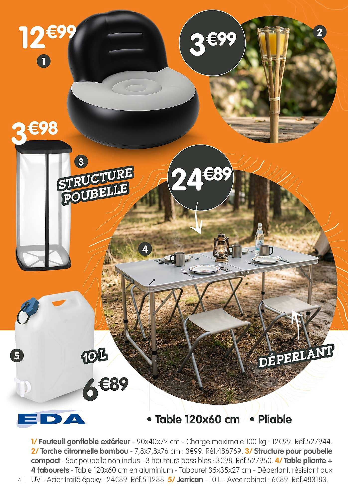 Table pliante + 4 tabourets