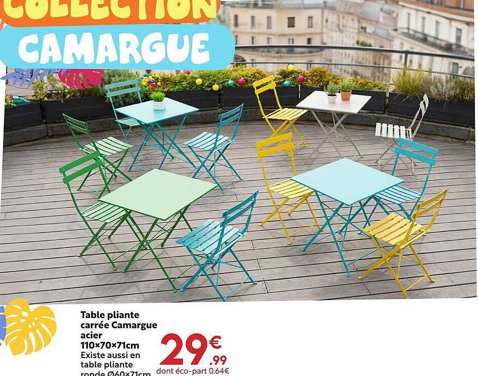 Table pliante carrée Camargue acier 110×70×71cm