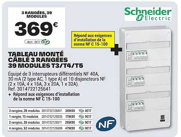TABLEAU MONTÉ CÂBLE 3 RANGÉES 39 MODULES T3/T4/T5