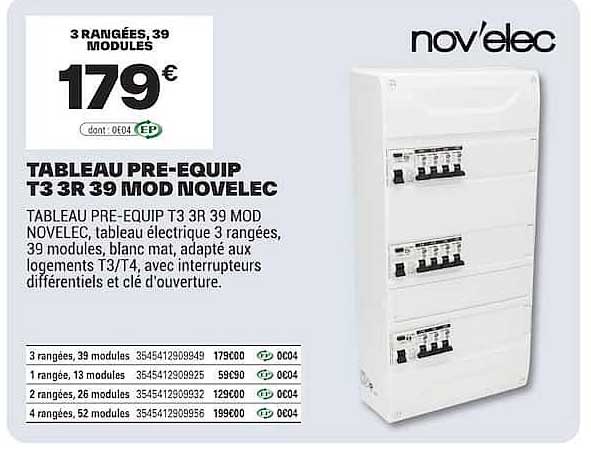 TABLEAU PRE-EQUIP T3 3R 39 MOD NOVELEC
