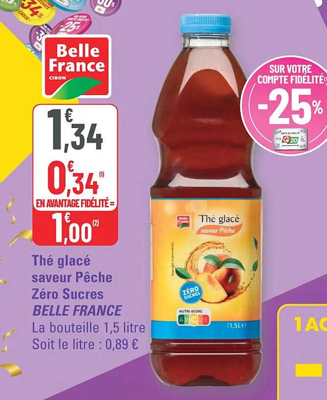 Thé glacé saveur Pêche Zéro Sucres BELLE FRANCE