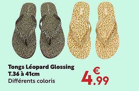 Tongs Léopard Glossing T.36 à 41cm Différents coloris