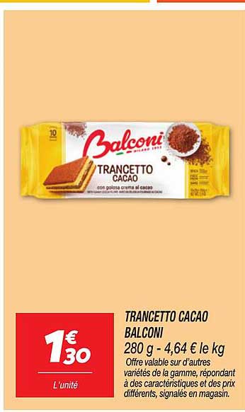 TRANCETTO CACAO BALCONI 280 g - 4,64 € le kg