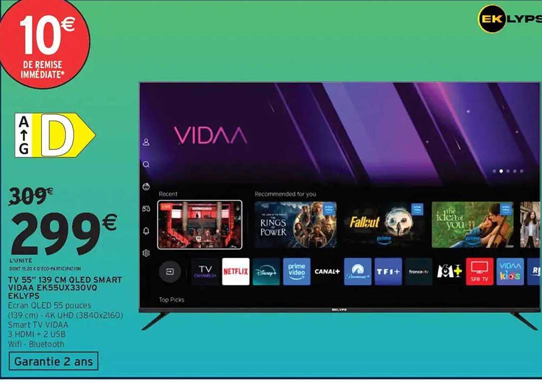 TV 55" 139 CM QLED SMART VIDAA EK55UX330VO EKLYPS