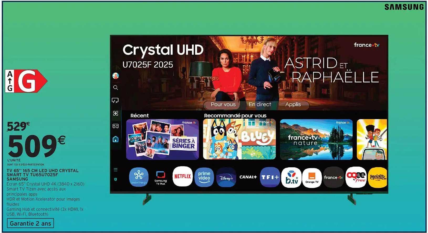 TV 65'' 165 CM LED UHD CRYSTAL SMART TV TU65U7025F SAMSUNG