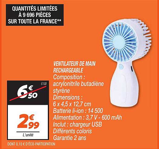 VENTILATEUR DE MAIN RECHARGEABLE