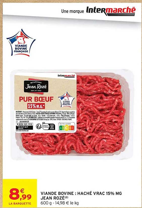 VIANDE BOVINE : HACHÉ VRAC 15% MG JEAN ROZÉ(2)