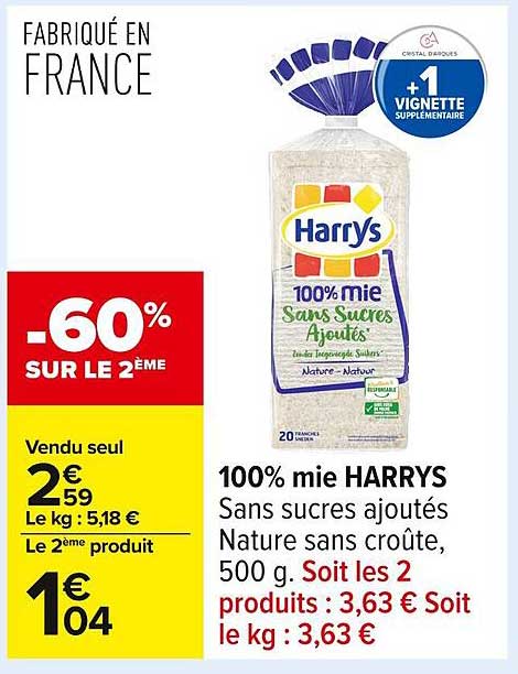 100% mie HARRYS Sans sucres ajoutés