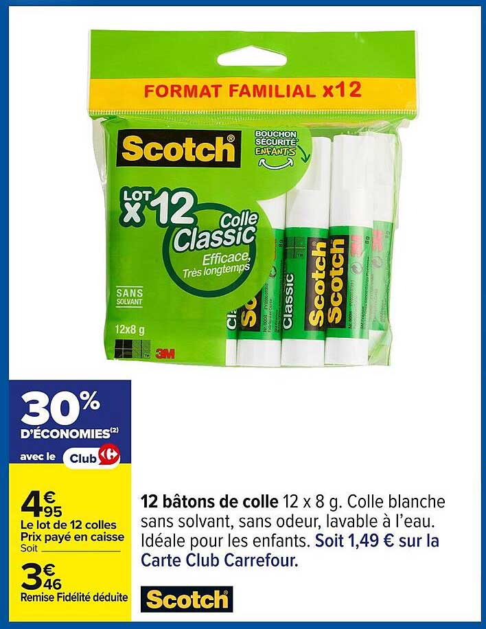 12 bâtons de colle 12 x 8 g. Colle blanche sans solvant, sans odeur, lavable à l’eau.