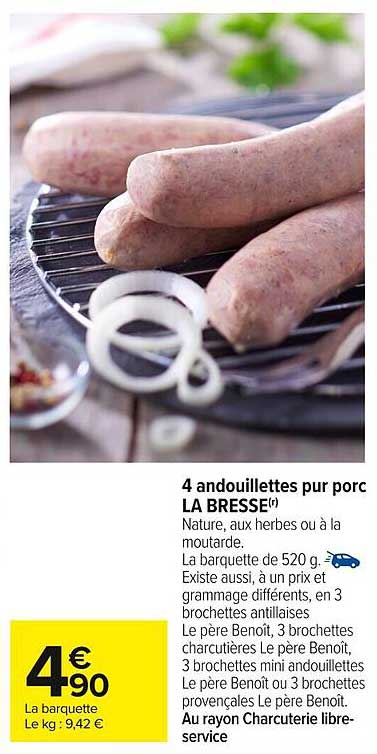 4 andouillettes pur porc LA BRESSE