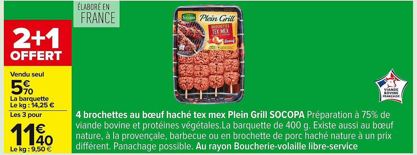 4 brochettes au bœuf haché tex mex Plein Grill SOCOPA