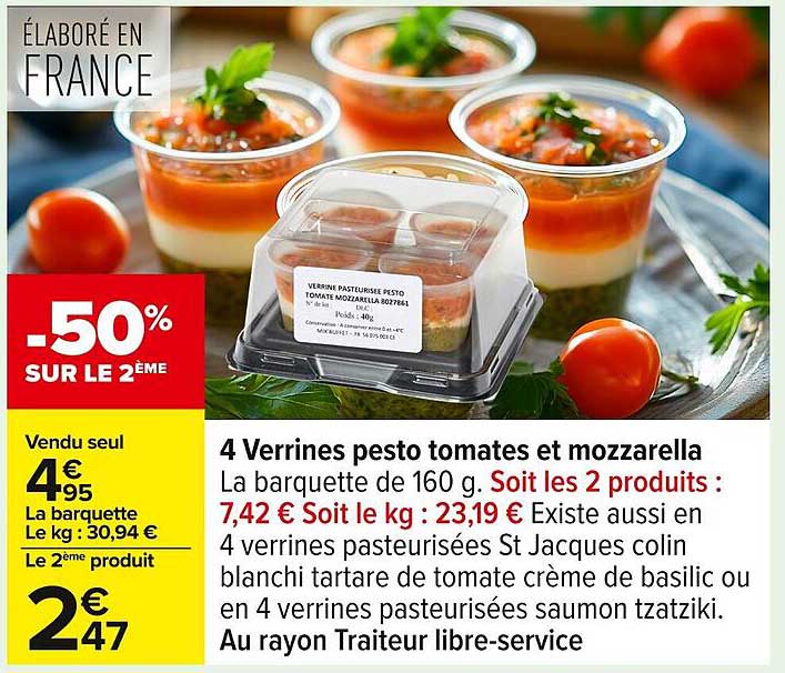 4 Verrines pesto tomates et mozzarella