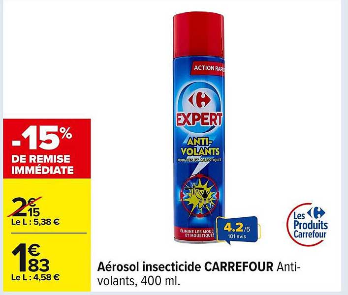 Aérosol insecticide CARREFOUR Anti-volants, 400 ml.