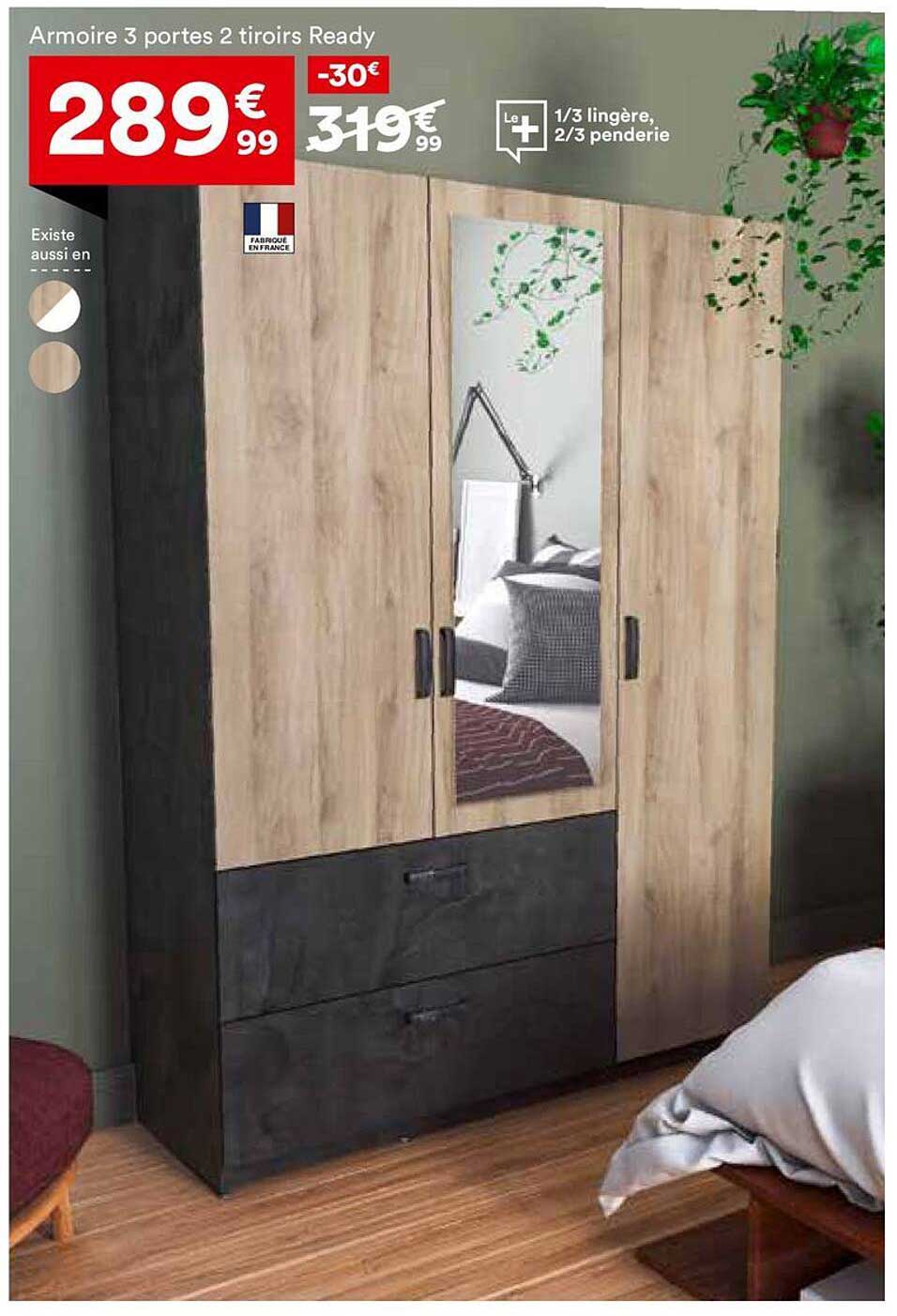 Armoire 3 portes 2 tiroirs Ready