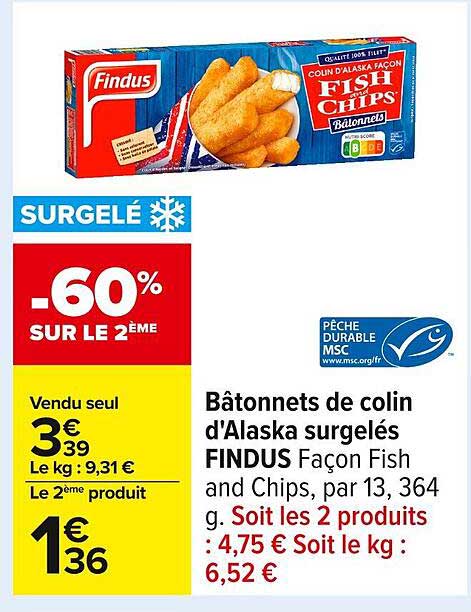 Bâtonnets de colin d'Alaska surgelés FINDUS