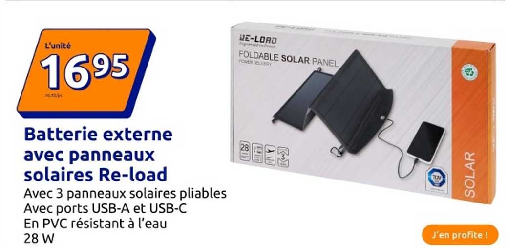 Batterie externe avec panneaux solaires Re-load