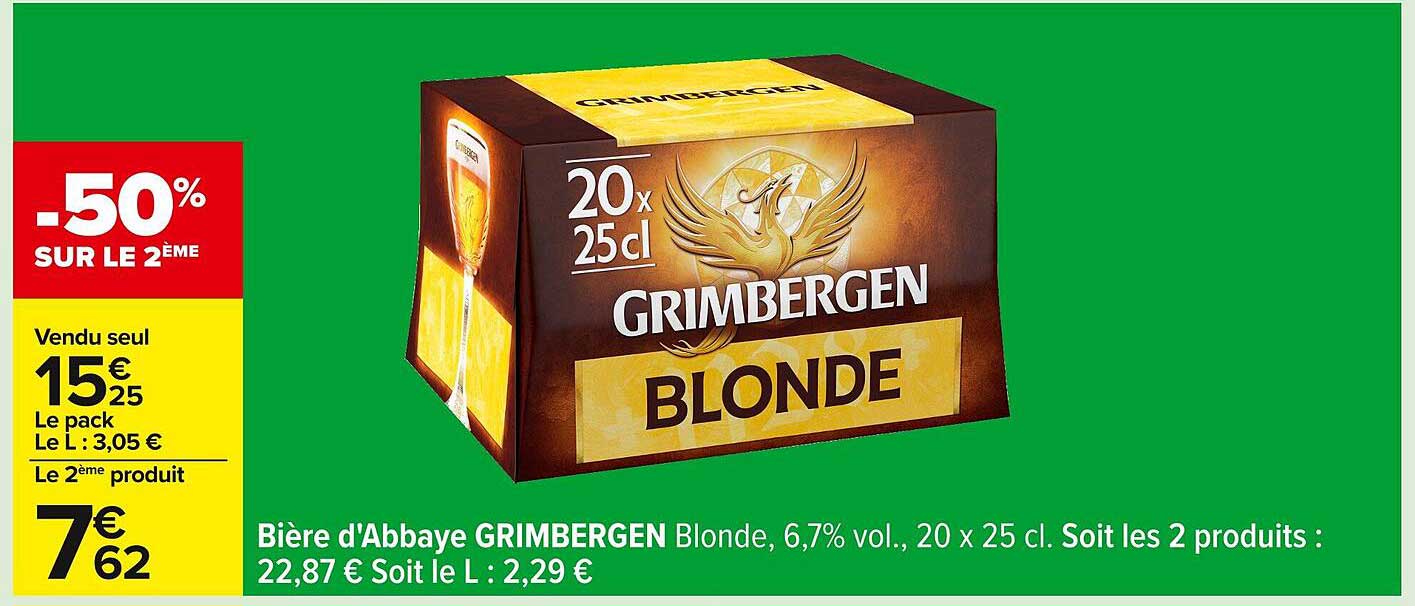 Bière d'Abbaye GRIMBERGEN Blonde, 6,7% vol., 20 x 25 cl