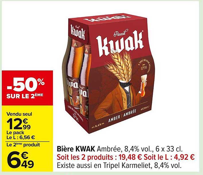 Bière KWAK Ambrée, 8,4% vol., 6 x 33 cl.