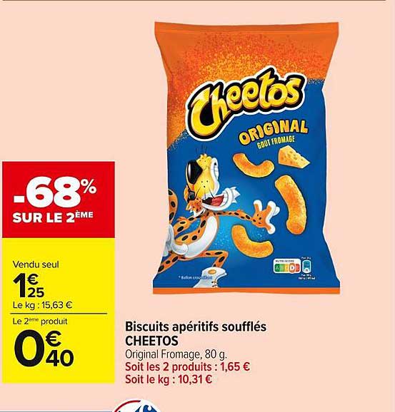 Biscuits apéritifs soufflés CHEETOS Original Fromage, 80 g