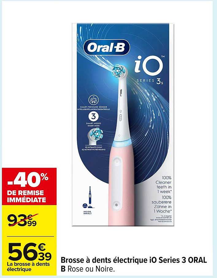 Brosse à dents électrique iO Series 3 ORAL B Rose ou Noire