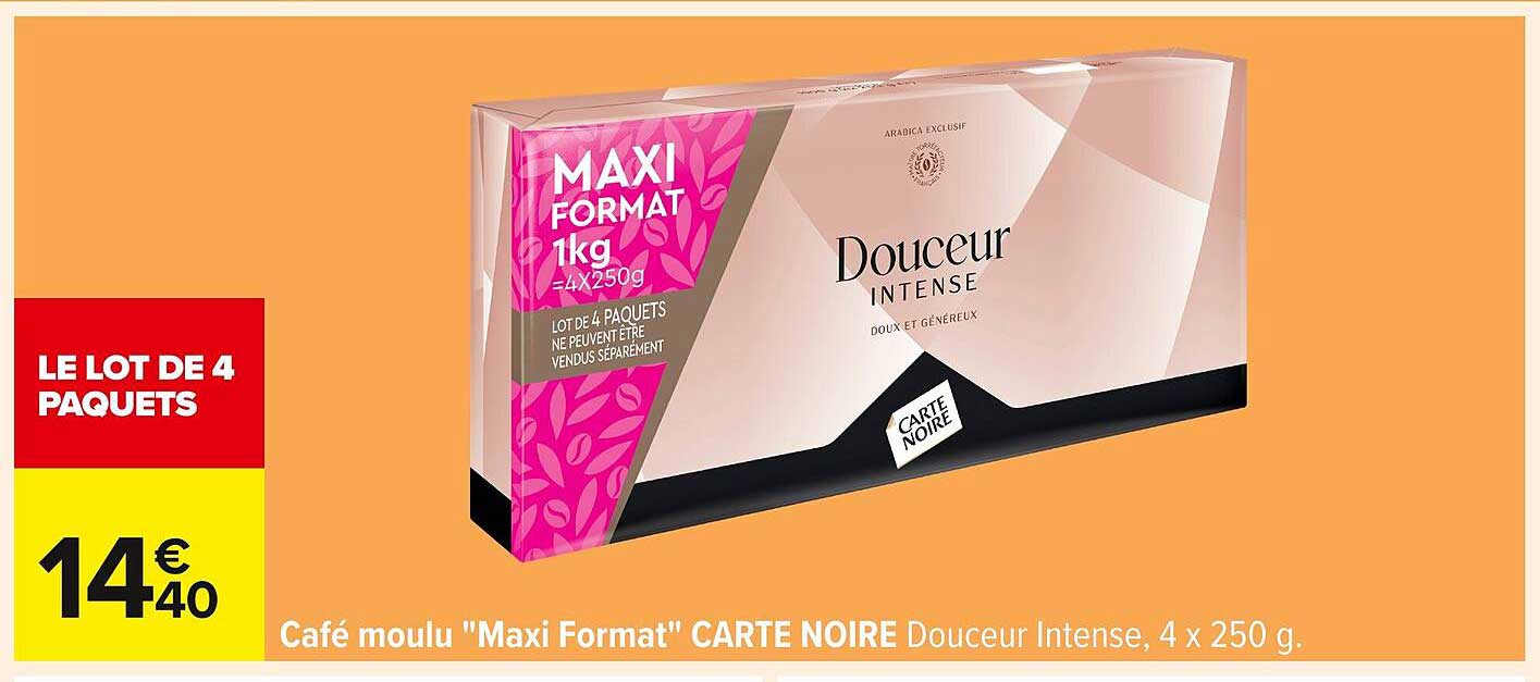 Café moulu "Maxi Format" CARTE NOIRE Douceur Intense, 4 x 250 g.