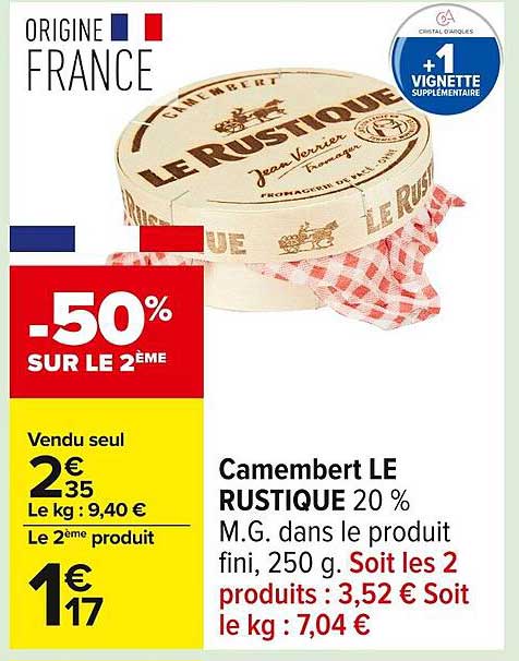 Camembert LE RUSTIQUE 20 %