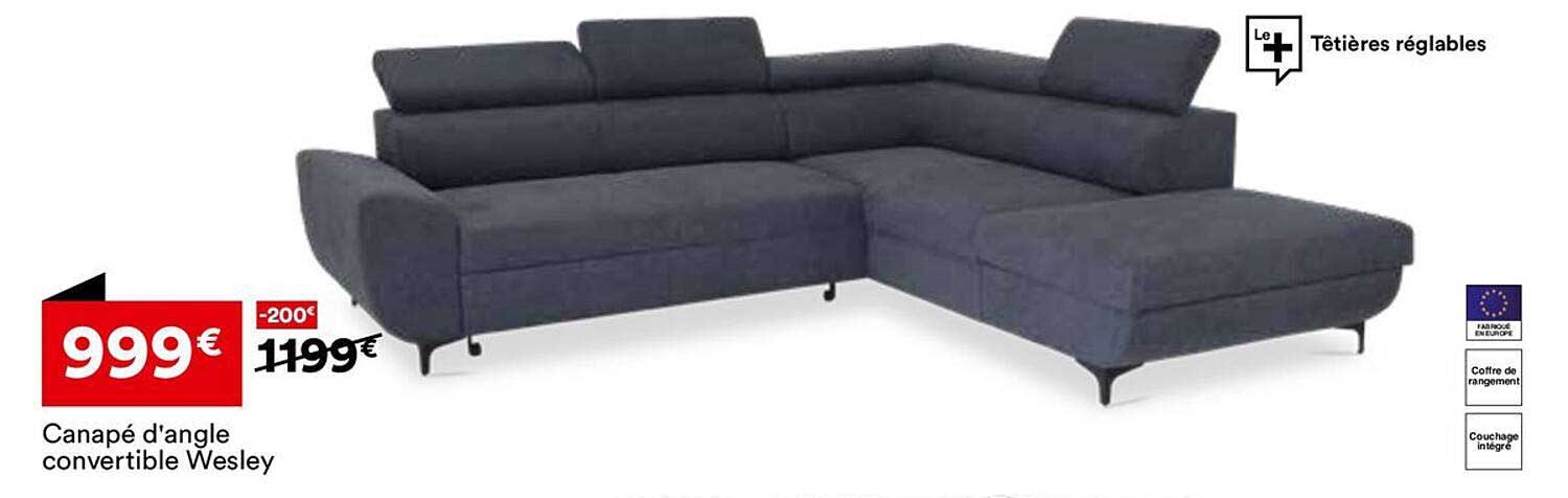 Canapé d'angle convertible Wesley