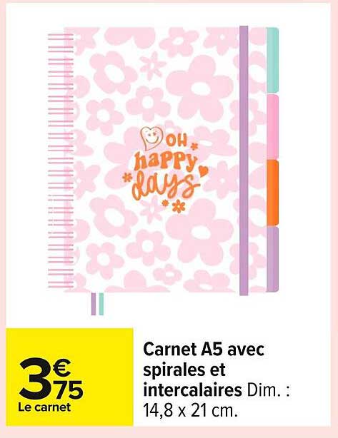 Carnet A5 avec spirales et intercalaire