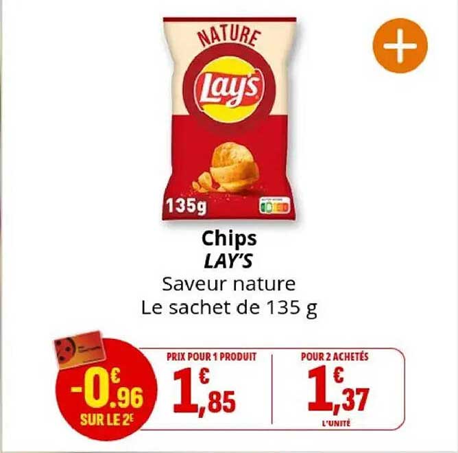 Chips LAY'S Saveur nature Le sachet de 135 g