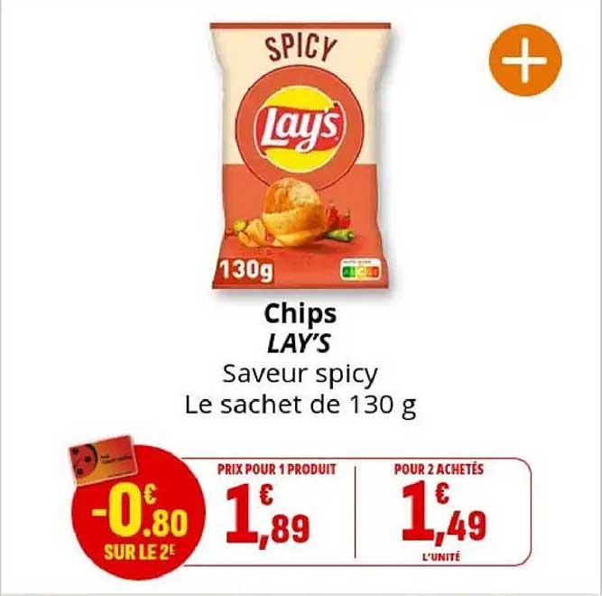 Chips LAY'S Saveur spicy Le sachet de 130 g
