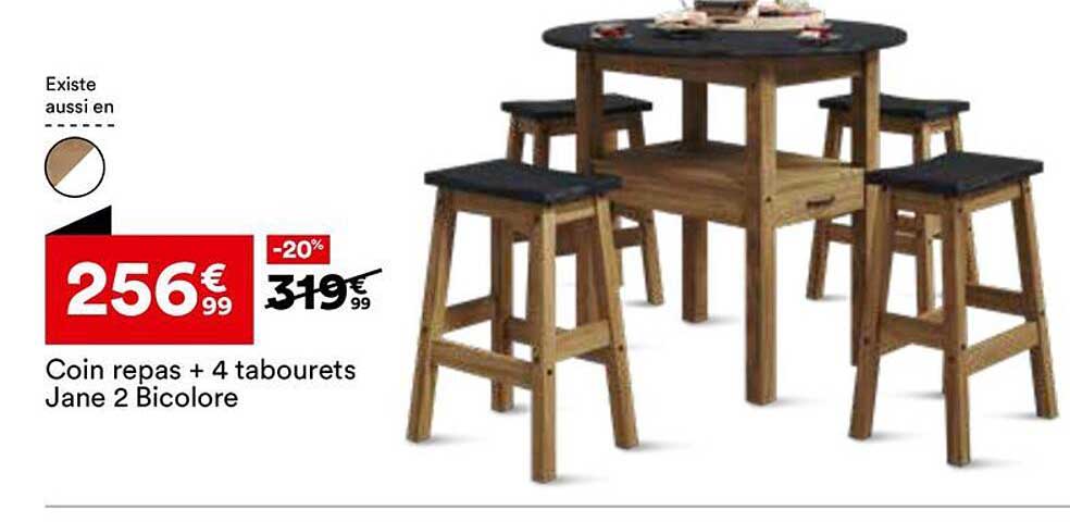 Coin repas + 4 tabourets Jane 2 Bicolore