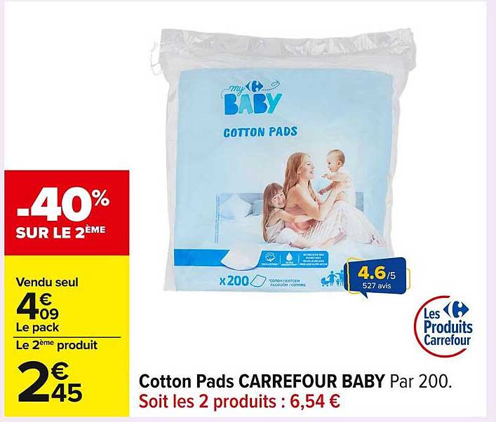 Cotton Pads CARREFOUR BABY Par 200.