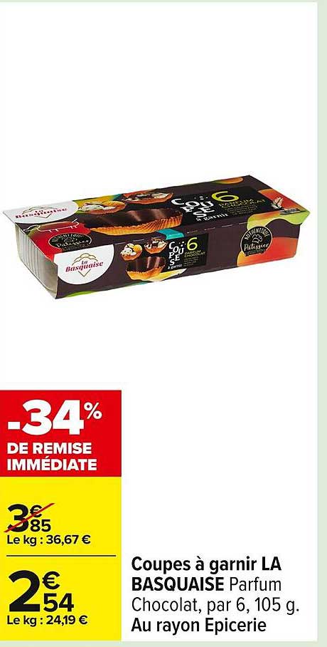Coups à garnir LA BASQUAISE Parfum Chocolat, par 6, 105 g.