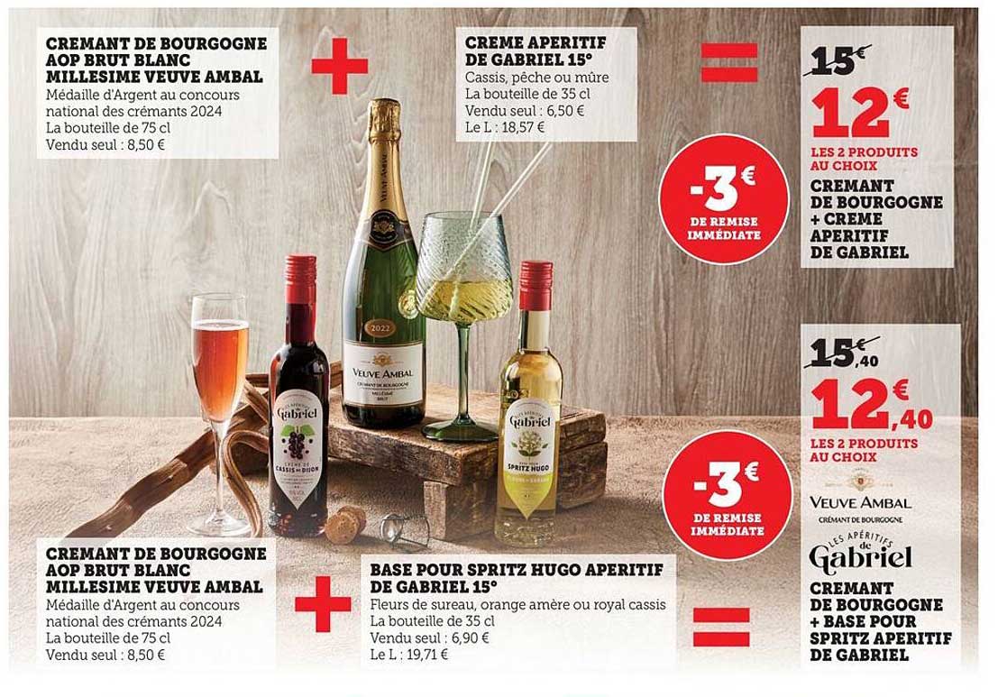 CREMANT DE BOURGOGNE AOP BRUT BLANC MILLESIME VEUVE AMBAL + CREME APERITIF DE GABRIEL