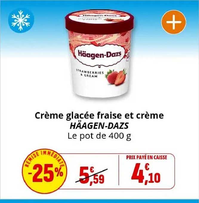 Crème glacée fraise et crème HÄAGEN-DAZS Le pot de 400 g