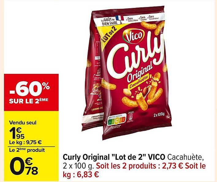 Curly Original "Lot de 2" VICO Cacahuète, 2 x 100 g