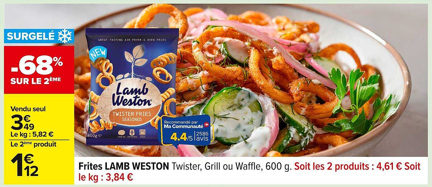 Frites LAMB WESTON Twister, Grill ou Waffle, 600 g.