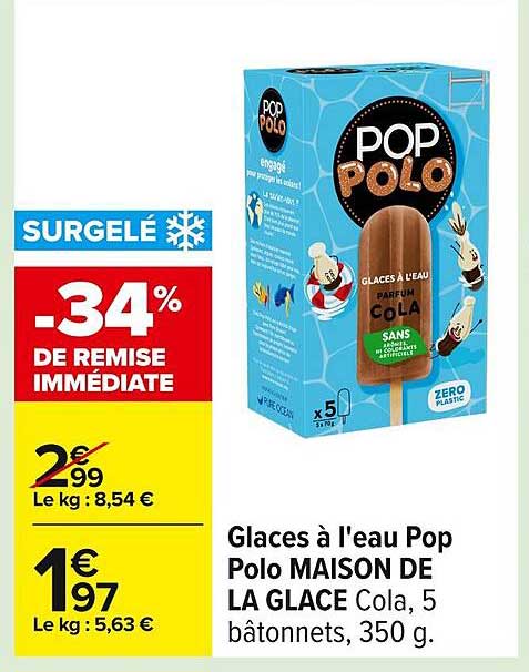Glaces à l'eau Pop Polo MAISON DE LA GLACE Cola, 5 bâtonnets, 350 g