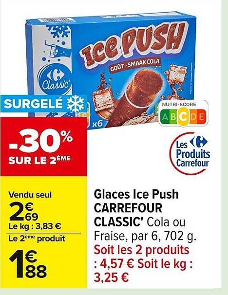 Glaces Ice Push CARREFOUR CLASSIC' Cola ou Fraise