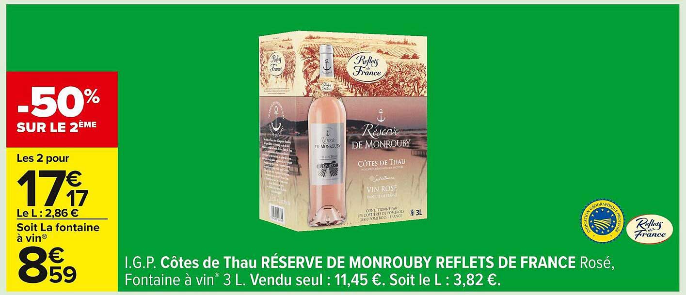 I.G.P. Côtes de Thau RÉSERVE DE MONROUBY REFLETS DE FRANCE Rosé, Fontaine à vin® 3 L