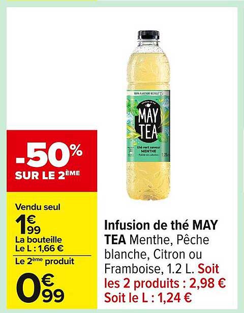 Infusion de thé MAY TEA Menthe, Pêche blanche, Citron ou Framboise