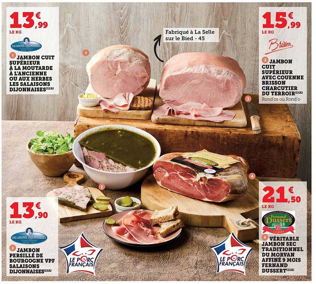 Jambon cuit supérieur à la moutarde à l'ancienne ou aux herbes les salaisons dijonnaises