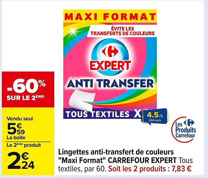 Lingettes anti-transfert de couleurs "Maxi Format" CARREFOUR EXPERT