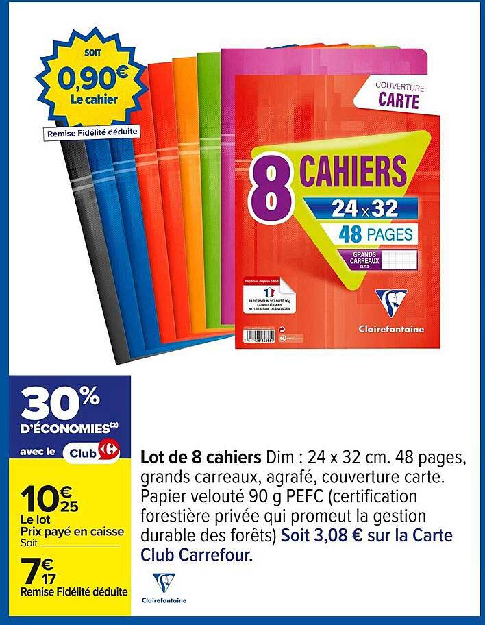 Lot de 8 cahiers Dim : 24 x 32 cm. 48 pages, grands carreaux, agrafé, couverture carte.