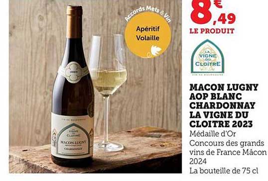 Macon Lugny AOP Blanc Chardonnay La Vigne du Cloître 2023