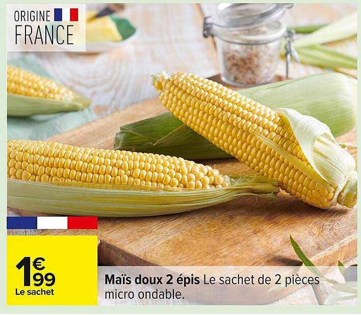Maïs doux 2 épis Le sachet de 2 pièces micro ondable.