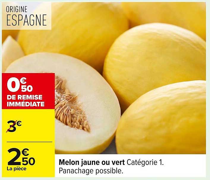 Melon jaune ou vert Catégorie 1. Panachage possible.